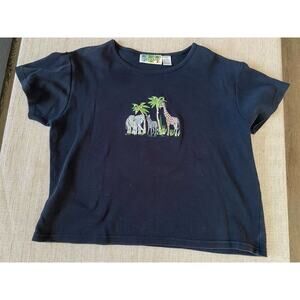 PALM GROVE KNIT T - SHIRT BLACK SAFARI THEME Size L
